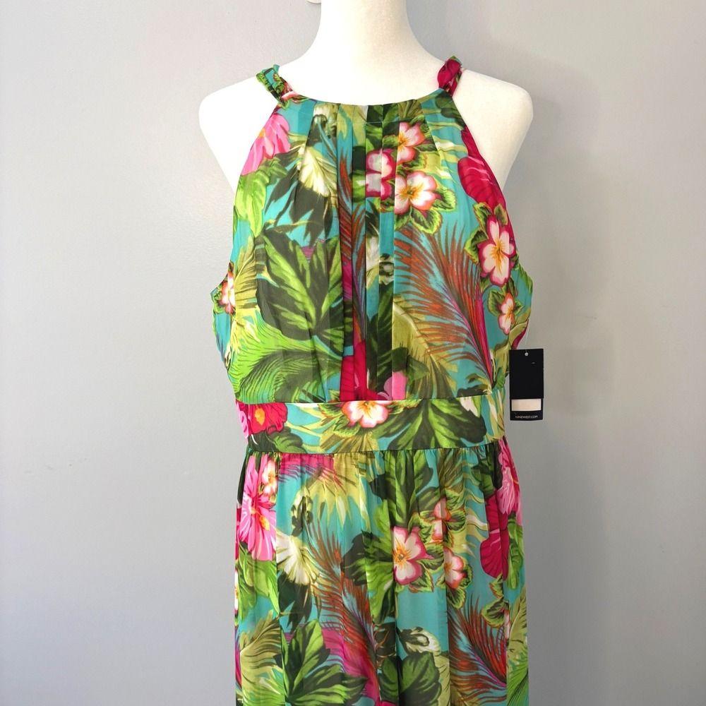 NWT Nine West Tropical Floral Halter Maxi Dress Womens Size 12 - Picture 2 of 12